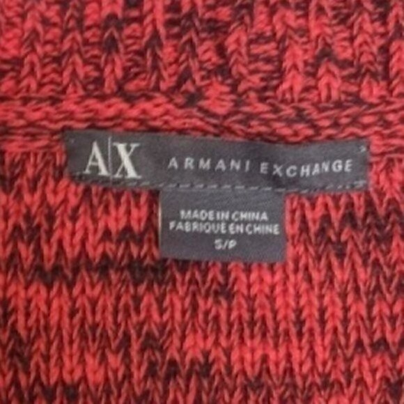 Armani Exchange Collared Cardigan Sweater Small Red Black Marble Knit Academia - Picture 3 of 6